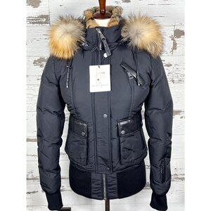 NICOLE BENISTI Fordham Down-Filled Coat Black Cheetah Gold Sz XS NWT